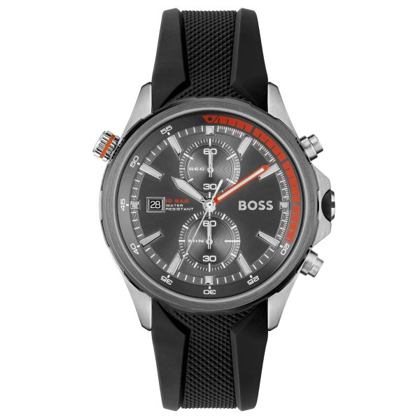 Hugo Boss Men’s Quartz Black Silicone Strap Grey Dial 46mm Watch 1513931