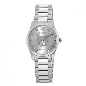 Gucci Women’s Swiss Made Quartz Silver Stainless Steel Silver Dial 27mm Watch YA126595