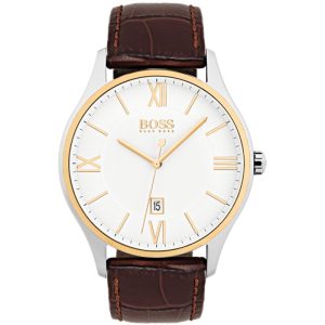 Hugo Boss Men’s Quartz Brown Leather Strap White Dial 43mm Watch 1513486