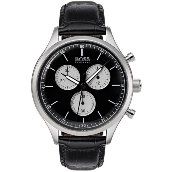 Hugo Boss Men’s Quartz Black Leather Strap Black Dial 43mm Watch 1513543