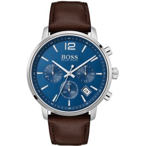 Hugo Boss Men’s Quartz Brown Leather Strap Blue Dial 42mm Watch 1513606