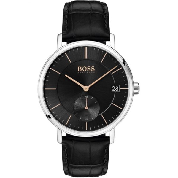 Hugo Boss Men’s Quartz Black Leather Strap Black Dial 40mm Watch 1513638
