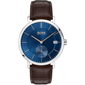 Hugo Boss Men’s Quartz Brown Leather Strap Blue Dial 40mm Watch 1513639