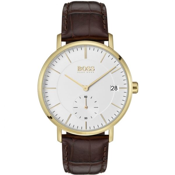 Hugo Boss Men’s Quartz Brown Leather Strap White Dial 40mm Watch 1513640