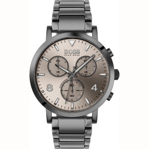 Hugo Boss Men’s Quartz Grey Stainless Steel Gold Dial 42mm Watch 1513695