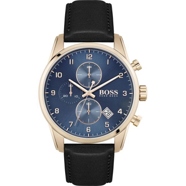 Hugo Boss Men’s Quartz Black Leather Strap Blue Dial 44mm Watch 1513783