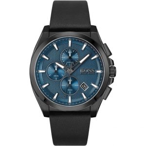 Hugo Boss Men’s Quartz Black Leather Strap Blue Dial 46mm Watch 1513883