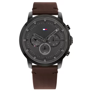 Tommy Hilfiger Men’s Quartz Brown Leather Strap Grey Dial 46mm Watch 1791799