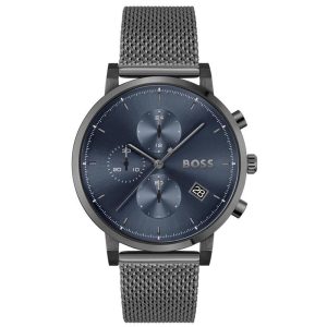 Hugo Boss Men’s Quartz Grey Stainless Steel Blue Dial 43mm Watch 1513934