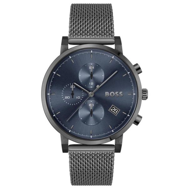 Hugo Boss Men’s Quartz Grey Stainless Steel Blue Dial 43mm Watch 1513934