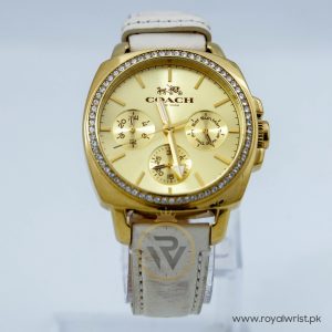 Coach Women,s Quartz Off-White Leather Strap Gold Dial 40mm Watch CA6XX231565