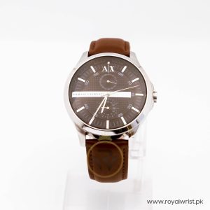 Armani Exchange Men’s Quartz Brown Leather Strap Black Dial 46mm Watch AX2133/3