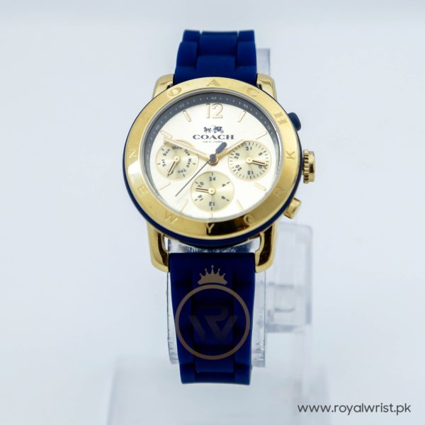 Coach Women,s Quartz Blue Silicone Strap Gold Dial 36mm Watch CA047341124