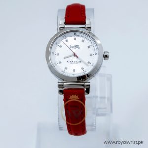 Coach Women,s Quartz Red Leather Strap Silver Dial 30mm Watch CA6875365