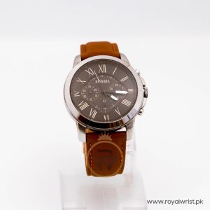 Fossil Men’s Quartz Brown Leather Strap Black Dial 43mm Watch FS4813