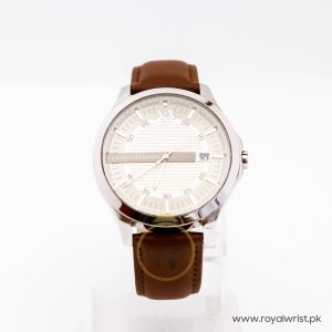 Armani Exchange Men’s Quartz Brown Leather Strap Off-White Dial 46mm Watch AX2100/2