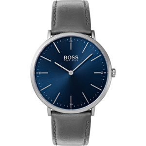 Hugo Boss Men’s Quartz Grey Lather Strap Blue Dial 40mm Watch 1513539