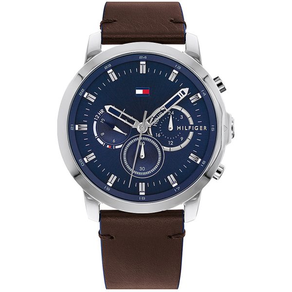 Tommy Hilfiger Men’s Quartz Brown Leather Strap Blue Dial 46mm Watch 1791797