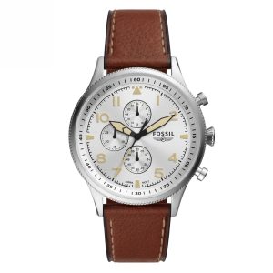 Fossil Men’s Quartz Brown Leather Strap Silver Dial 44mm Watch FS5809
