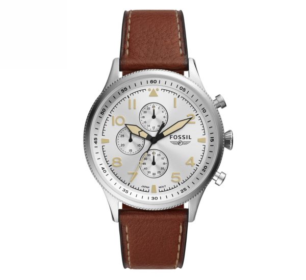 Fossil Men’s Quartz Brown Leather Strap Silver Dial 44mm Watch FS5809