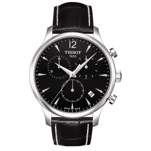 TISSOT Men’s Quartz Swiss Made Black Leather Strap Black Dial 42mm Watch T063.617.16.057.00