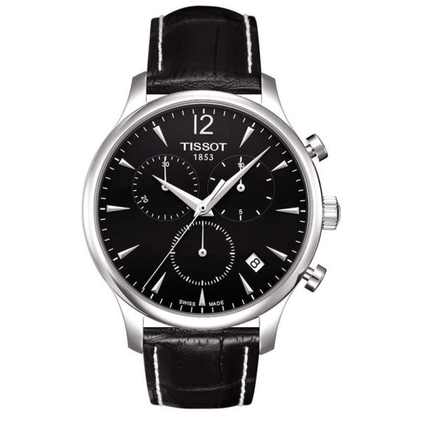 TISSOT Men’s Quartz Swiss Made Black Leather Strap Black Dial 42mm Watch T063.617.16.057.00