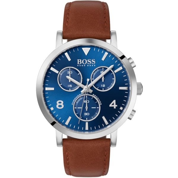 Hugo Boss Men’s Quartz Brown Leather Strap Blue Dial 42mm Watch 1513689