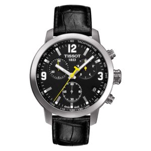 TISSOT Men’s Quartz Swiss Made Black Leather Strap Black Dial 42mm Watch T055.417.16.057.00