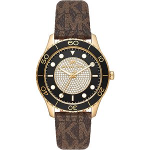 Michael Kors Women’s Quartz Brown Leather Strap Black Dial 40mm Watch MK6979