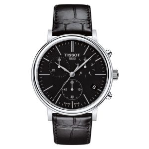 TISSOT Men’s Quartz Swiss Made Black Leather Strap Black Dial 41mm Watch T122.417.16.051.00