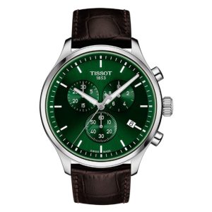 TISSOT Men’s Quartz Swiss Made Brown Leather Strap Green Dial 45mm Watch T116.617.16.091.00