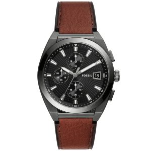 Fossil Men’s Chronograph Quartz Brown Leather Strap Grey Dial 42mm Watch FS5799