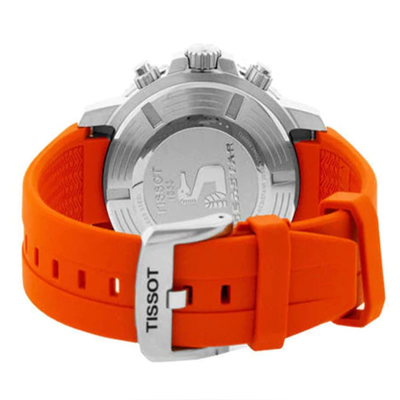 TISSOT Men s Quartz Swiss Made Orange Silicone Strap Black Dial