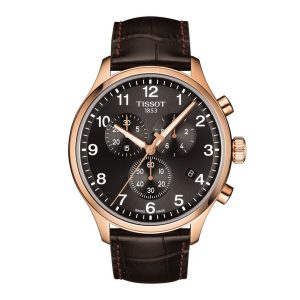 TISSOT Men’s Quartz Swiss Made Brown Leather Strap Black Dial 45mm Watch T116.617.36.057.01