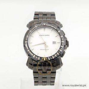 Pierre Cardin Men’s Swiss Made Quartz Black Stainless Steel White Dial 44mm Watch PC101701