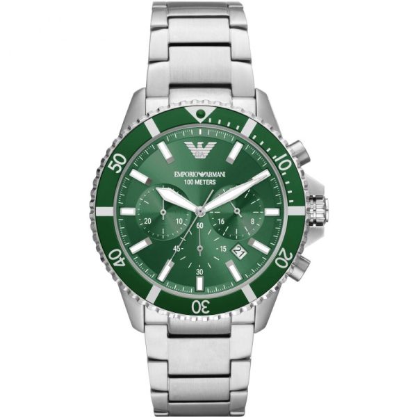 Emporio Armani Men’s Quartz Silver Stainless Steel Green Dial 43mm Watch AR11500