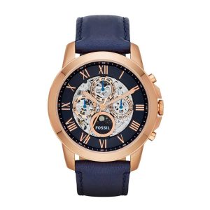 Fossil Men’s Automatic Blue Leather Strap Skeleton Dial 44mm Watch ME3029