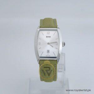 Hugo Boss Men’s Swiss Made Quartz Light Green Leather & Nylon Strap Silver Dial 32mm Watch HB1006371