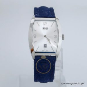 Hugo Boss Men’s Swiss Made Quartz Blue Leather & Nylon Strap Silver Dial 32mm Watch HB1006505