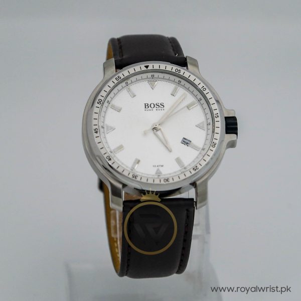 Hugo Boss Men’s Quartz Brown Leather Strap Silver Dial 42mm Watch HB251142035