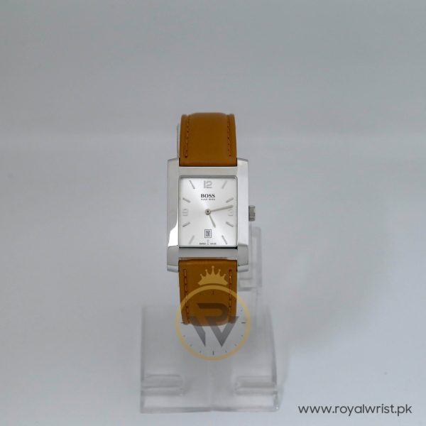 Hugo Boss Men’s Swiss Made Quartz Brown Leather Strap Silver Dial 28mm Watch HB70896