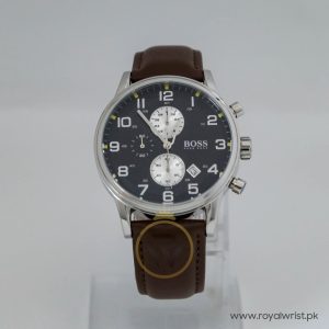 Hugo Boss Men’s Quartz Dark Brown Leather Strap Black Dial 44mm Watch 1512632/6