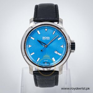 Hugo Boss Men’s Quartz Black Leather Strap Sky Blue Dial 43mm Watch 1512099