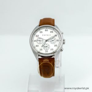 Esprit Men’s Quartz Brown Leather Strap Silver Dial 43mm Watch ES108791