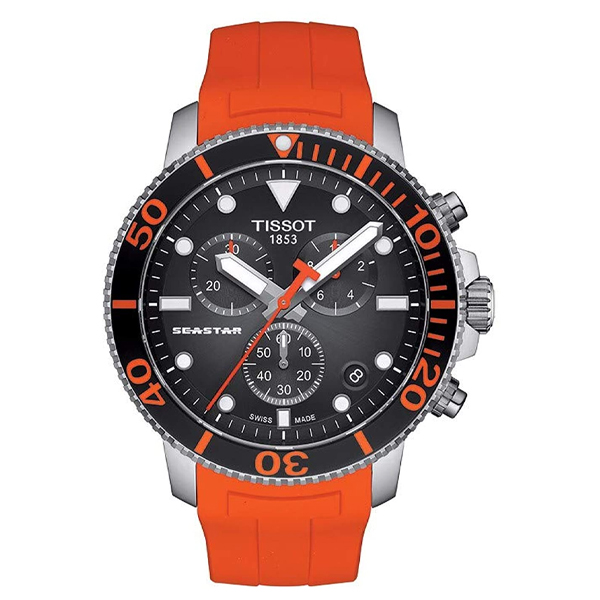 TISSOT Men s Quartz Swiss Made Orange Silicone Strap Black Dial