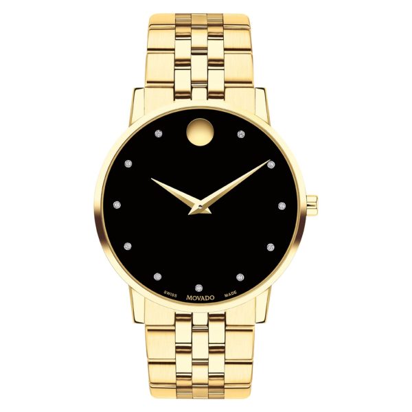 Movado Men’s Quartz Swiss Made Gold Stainless Steel Black Dial 40mm Watch 0607625
