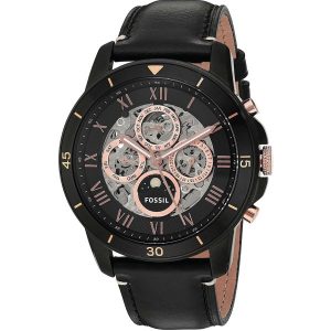 Fossil Men’s Automatic Black Leather Strap Black Skeleton Dial 44mm Watch ME3138
