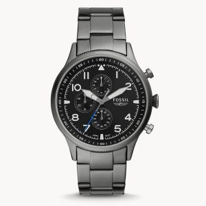 Fossil Men’s Quartz Grey Stainless Steel Black Dial 44mm Watch FS5834
