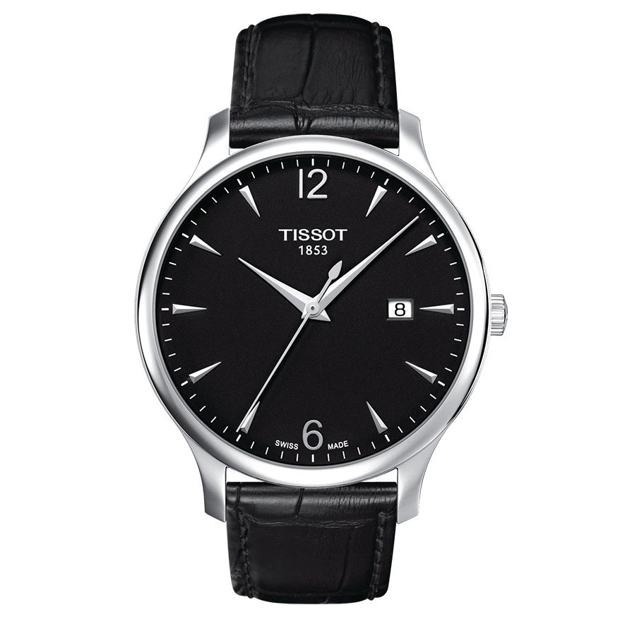 TISSOT Men s Swiss Made Quartz Black Leather Strap Black Dial 42mm