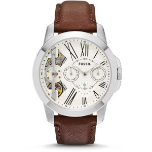 Fossil Men’s Mechanical Brown Leather Strap Off-White Dial 44mm Watch ME1144